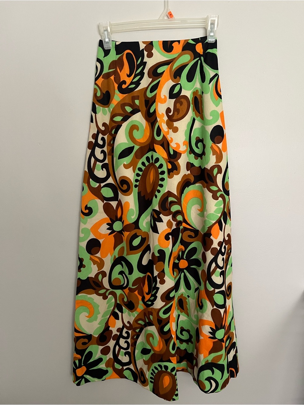 Vintage 1970s Maxi Skirt Cream, Black, Green, Orange & Brown